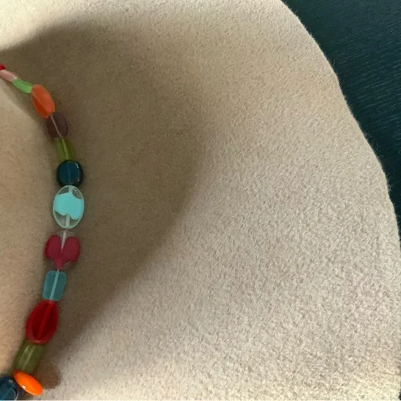 Catherine Malandrino Tan Hat with Colorful Beaded Band - Picture 2 of 5